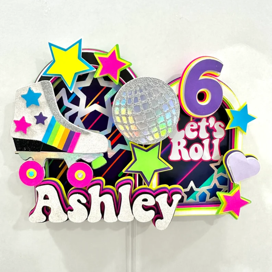 Neon Roller Skate Birthday Cake Topper